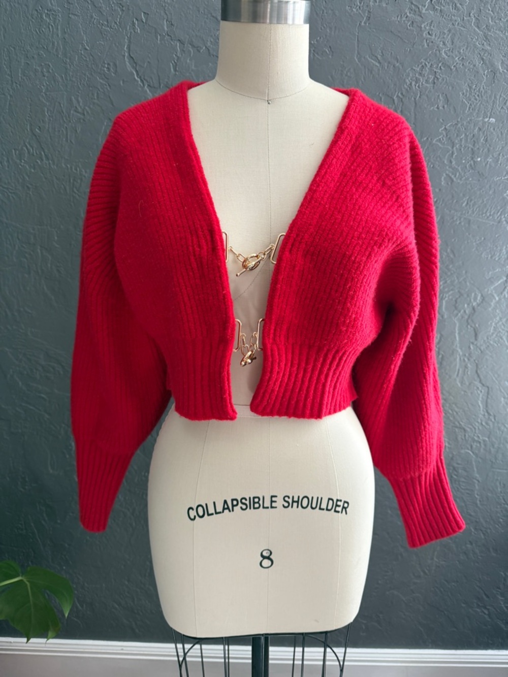 Anthropologie Red Cropped Open-Front V-Neck Cardigan